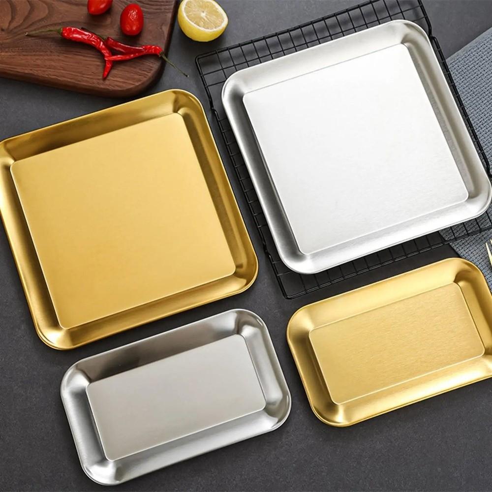 2PCS/SET Wear-resistant Stainless Steel Tray Rustproof Seafood Plate Shallow Tray  Restaurant Use