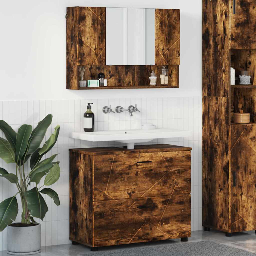 Bathroom Furniture Set 2 pcs Smoked Oak 76.5 x 35 x 64 cm