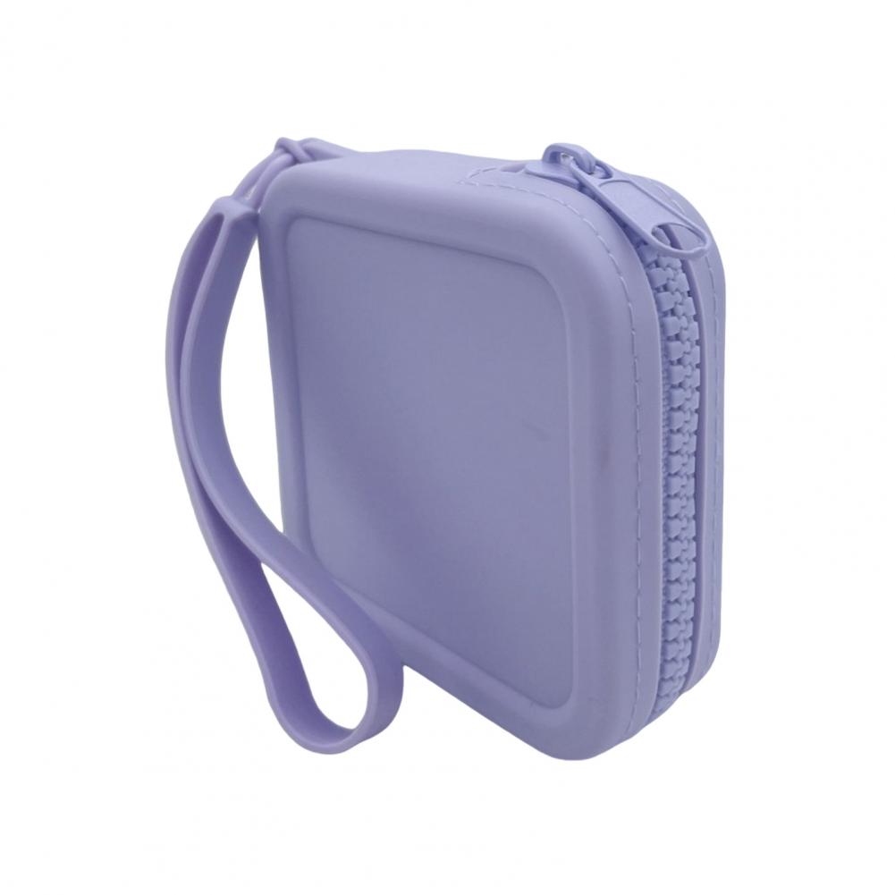 

Silicone Travel Pouch Waterproof Silicone Storage Bag with Wrist Strap Square Shape Zipper Closure for Portable Earphone фіолетовий