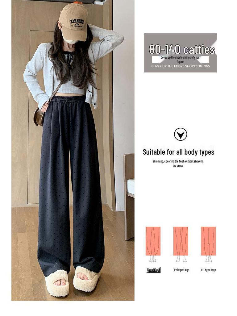 2025 Women's Khaki Polka Dot Striped Wide-Leg Pants - Spring & Autumn Relaxed Fit