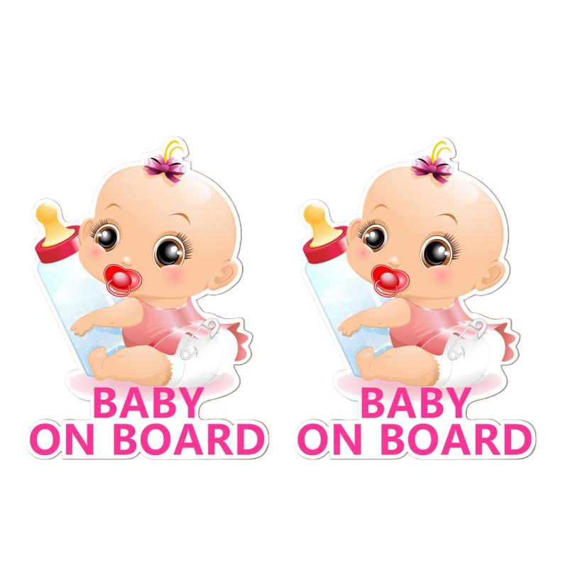 Baby On Board Car Warning Sticker Cartoon Girl Baby Graphics Decal Waterproof PVC for Car Window Safety Reminder