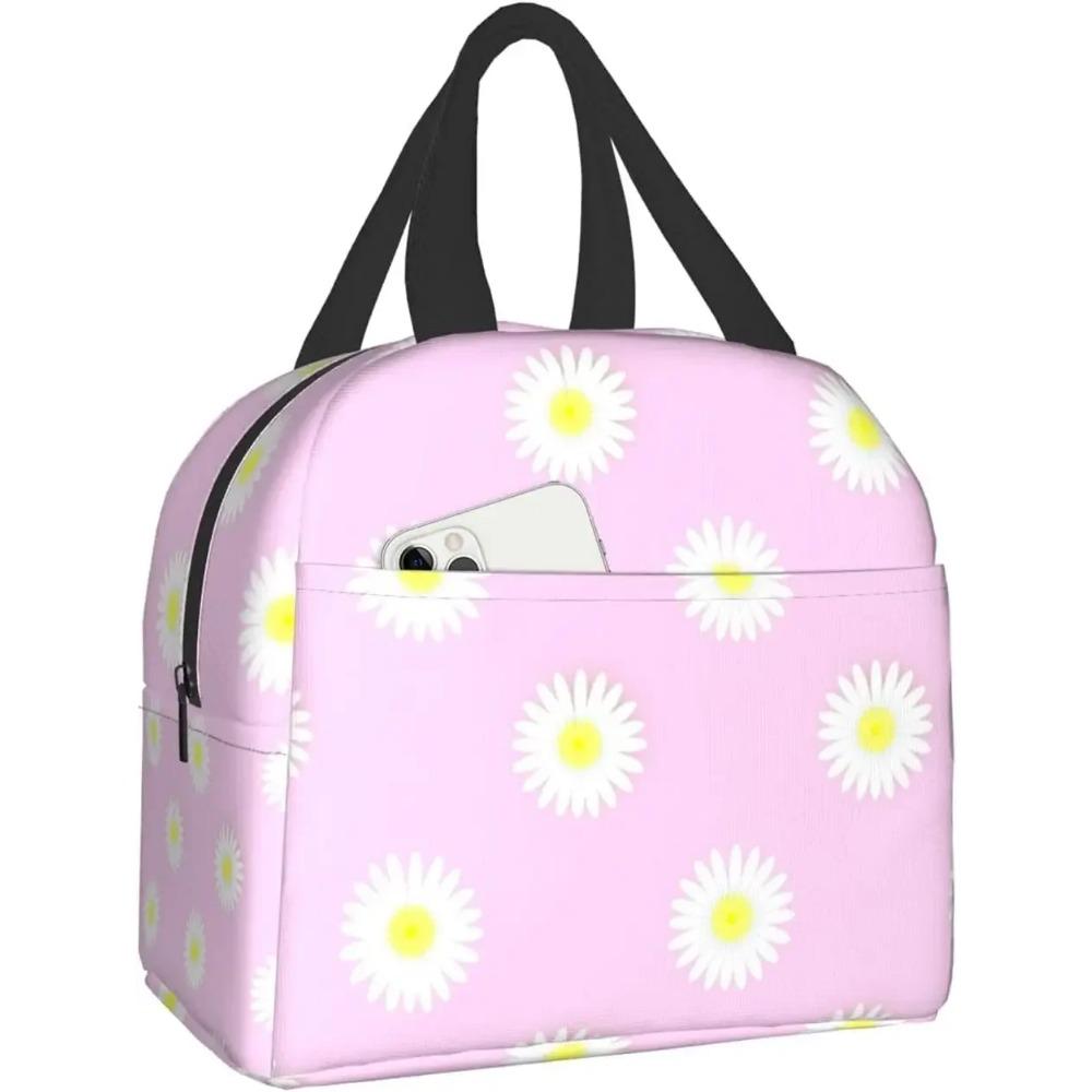 Daisy Flowers Butterfly Purple Lunch Bag Travel Work Bento Cooler Reusable Tote Picnic Boxes Insulated Container Bags for Women