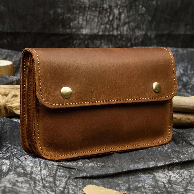 Crazy Horse Leather Men's Waist Bag Genuine Leather Phone Pouch On Belt Men Male Wasit Pouch Waist Pack Leather Vintage Style