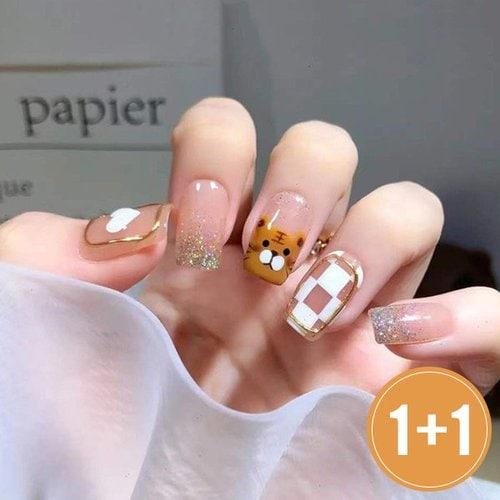 

Cute Tiger Checkerboard Nail Tips [24tips] (Set of 2)