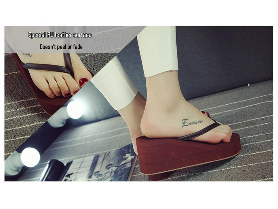 Student Women's Summer Non-Slip Toe-Post Slippers - Korean Style Wedge Heel with Thick Sole.