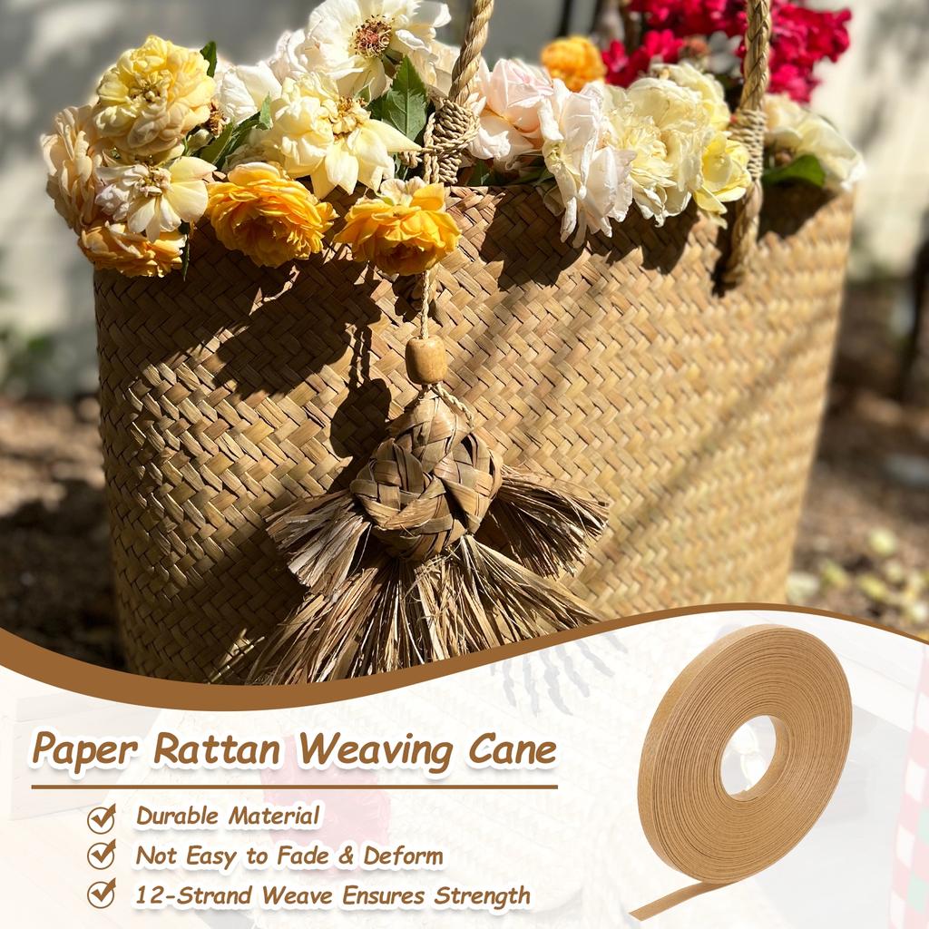 27.3 Yards X 0.6" Paper Rattan Weaving Cane 12-Ply Paper Rattan Weave Basket Weaving Supplies for DIY Home Kitchen Basket Crafts