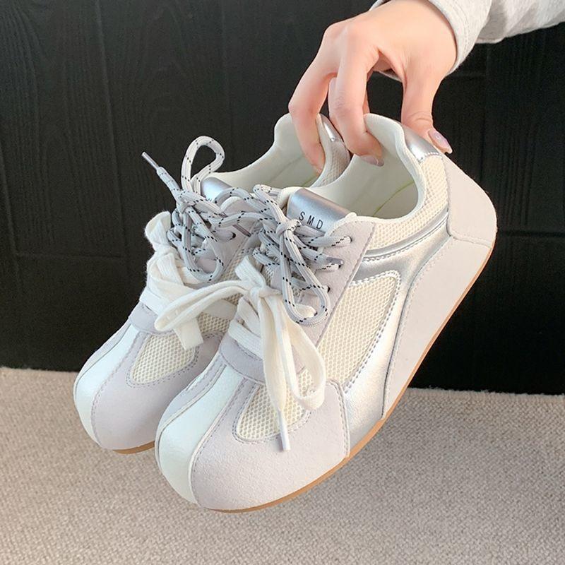 Retro comfortable soft baseplate shoes women's spring new round head lace-up mesh breathable casual shoes