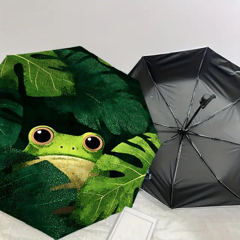 Jungle Adventure Frog Print Umbrella: Automatic Opening & Closing, Outdoor Protection, Lightweight and Durable for Travel, Unique Gift Idea 063