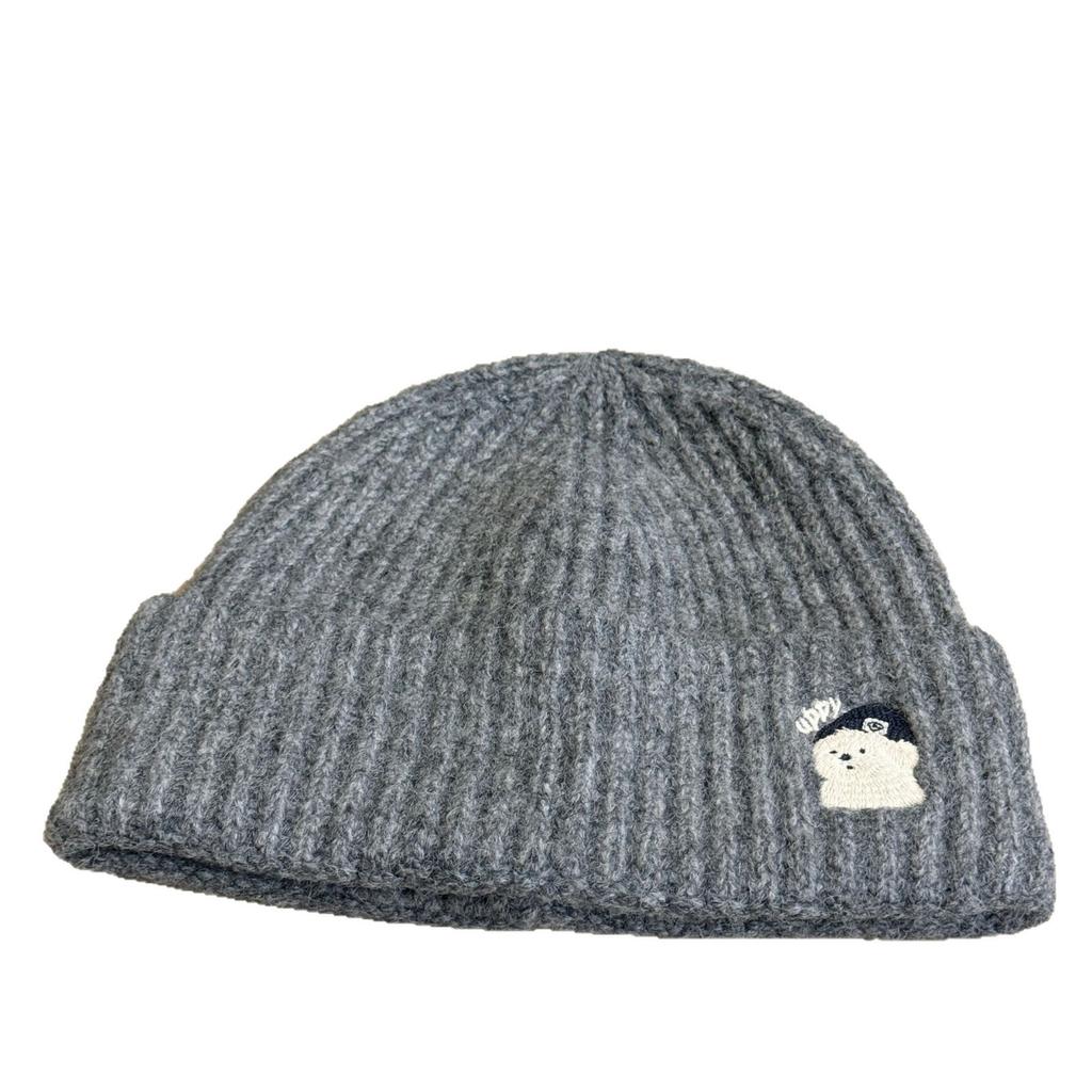 Cute Bear Embroidered Knitted Hat for Women Korean Style Autumn and Winter Warm and Face Friendly Small Ear Protection Woolen Cold Hat