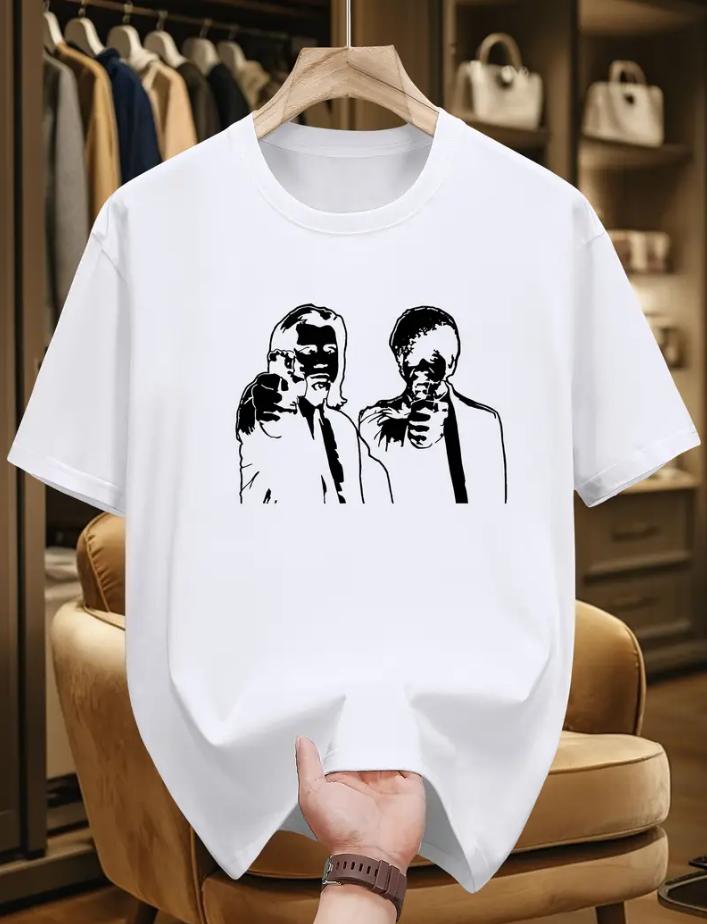 

Mens 100 Pure Cotton Pattern Tshirt Frankenstein Print Casual Shortsleeved Crew Collar Lightweight Summer Tshirt S