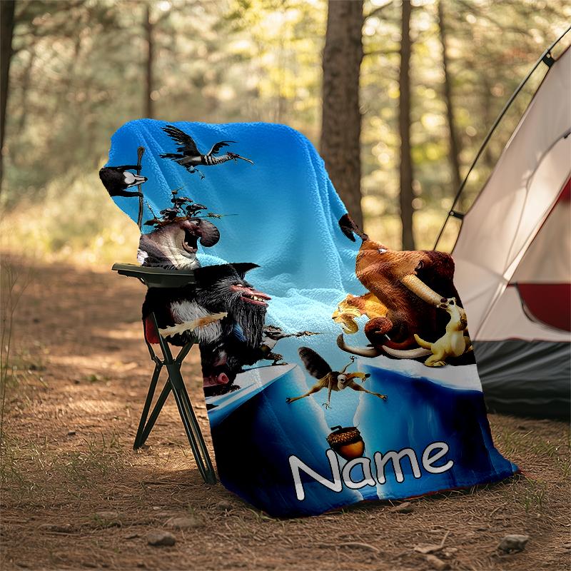 Personalisierte Decke mit individuellem Namen - Design mit Aufdruck aus Ice Age: Dawn of the Dinosaurs, Decke für Sofa, Bett, Reisen, Camping - Weich und warm, Tolles Geschenk