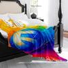 1pc Volleyball Print Fleece Blanket - Plush High-GSM All-Season Soft Bedspread with Turquoise Yellow Pink Blue Watercolor Volley