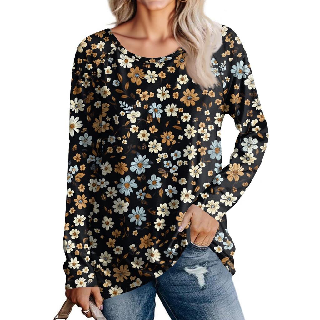 Dames Mode Casual Lange Mouw Print Ronde Hals Pullover Top Blouse