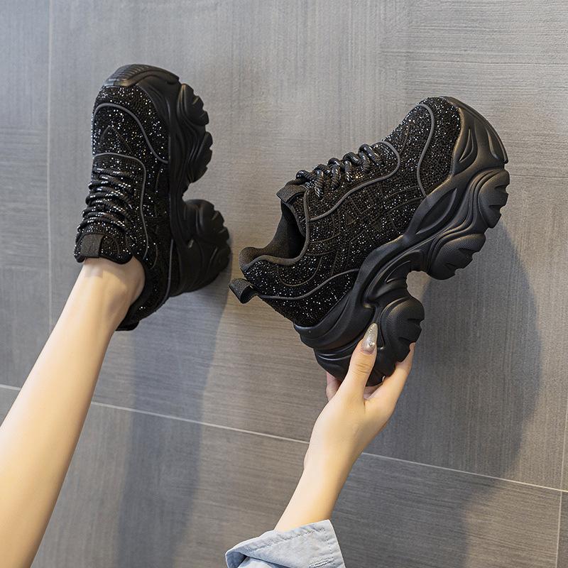 Thick soled dad shoes for women 2026 Spring and Autumn Water Diamond versatile casual shoes for women