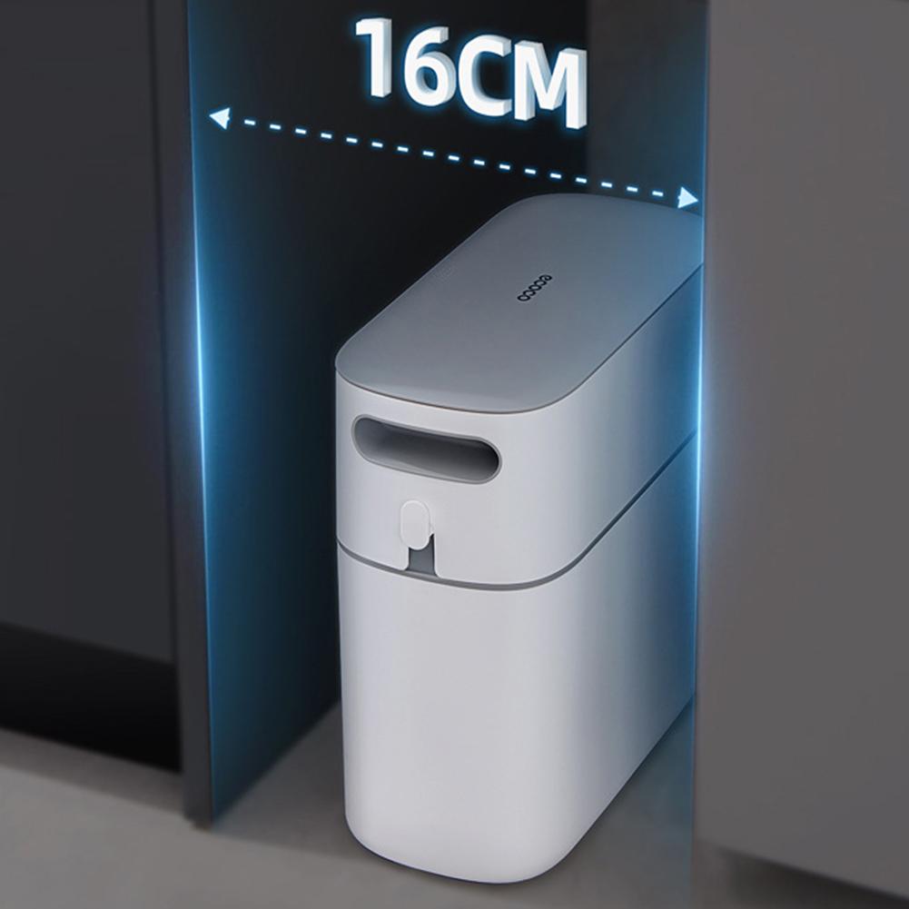 Trash Bin Narrow Food Waste Container with Press Type Lid Garbage Container Bin for Bathroom Living Room Bedroom Kitchen Office