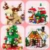 DIY 6in1 Lights Christmas Elk Deer Santa Claus Train Architecture Store Street View Xmas Tree Snow House Building Blocks Kit Toy