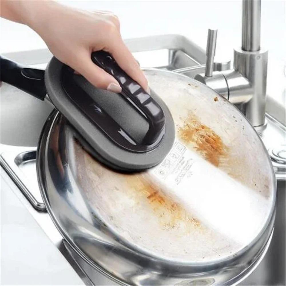 Reusable Sponge Kitchen Pot Brush With Handle For Easy Cleaning And Decontamination Washable And Eraser Cleaning