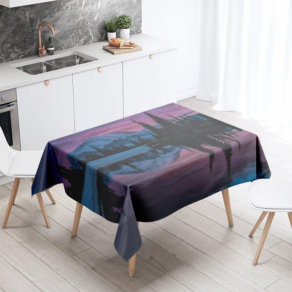 Natural Scenery Tablecloth Landscape  Anti-fouling Waterproof Rectangular Kitchen Dining Table Home Decoration