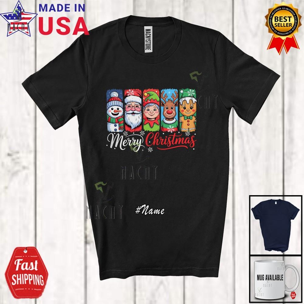 

Custom Name Merry Christmas Collection Santa Elf Snowman Gingerbread T-Shirt M
