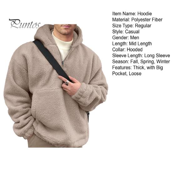 Winter-Kapuzenpullover für Herren mit großer Fronttasche, doppelseitiger Flanell-Kragen mit halbem Reißverschluss, lockeres Thermo-Oberteil mit langen Ärmeln und elastischen Bündchen, lässiger Hoodie für den Alltag