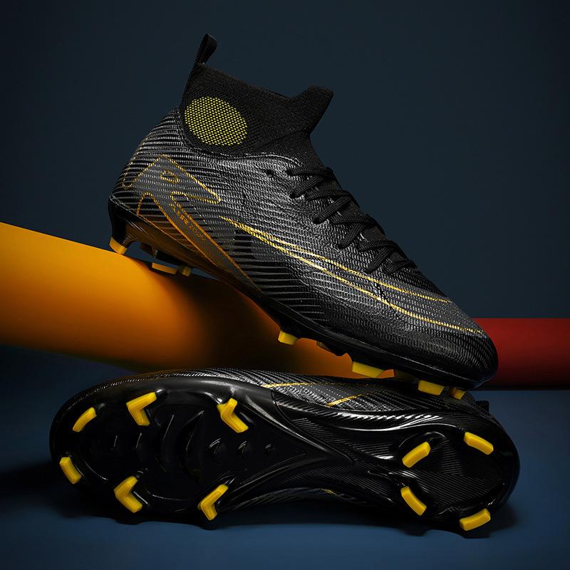 New High-top Student Football Shoes, Fly-woven Socks, Artificial Flat AG Nail Leather Foot Training Shoes for Men and Women