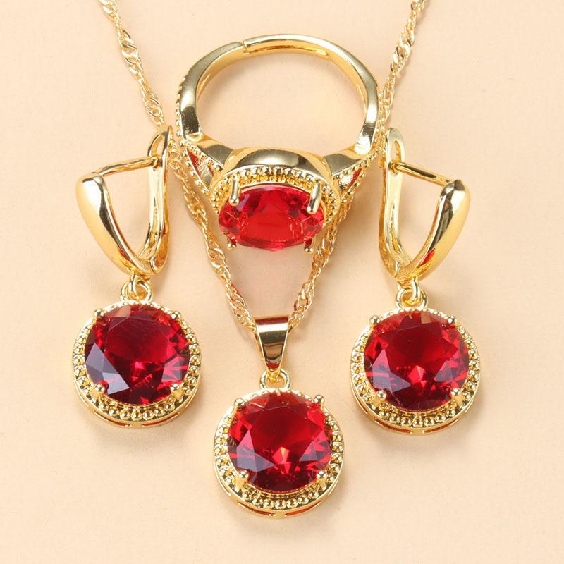 Sell Well Wedding Jewelry Sets Round Black Zircon Dangle Earrings And Necklace Ring For Women Gift