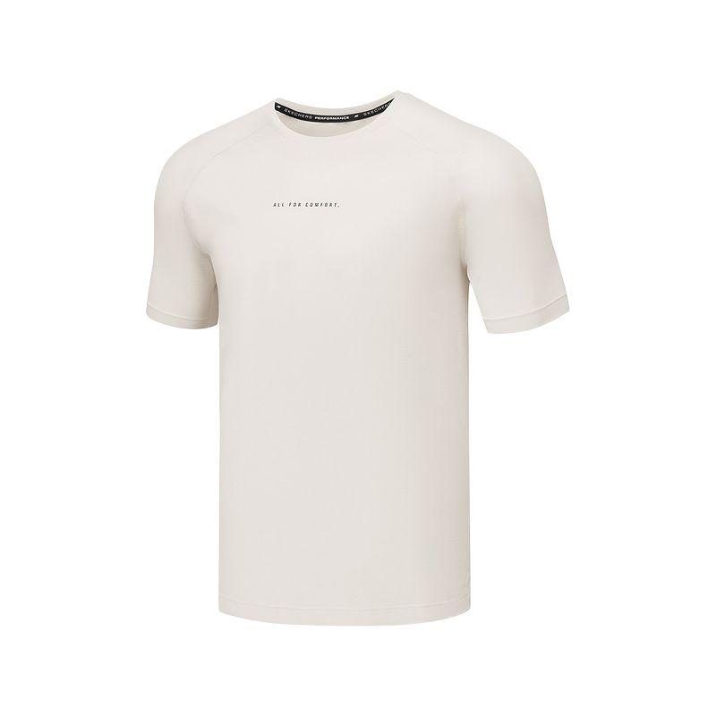 Skechers Comfort Sports Series Ss25 Brand Logo Knitted Round Neck Raglan Short Sleeve T-Shirt Men Tops Beige P225M016-00F1