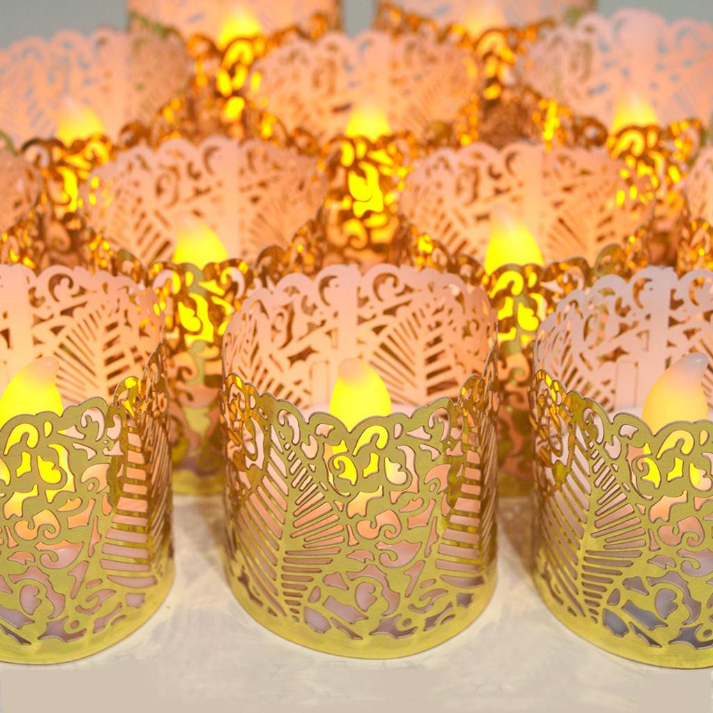 Elegant Set Of 12 Led Electronic Candles With Pvc Hollow Pattern For Weddings And Parties
