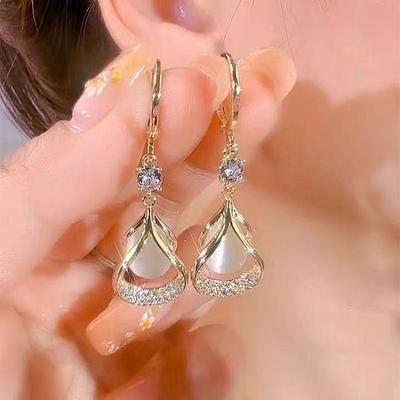 Elegant Cat's Eye Zircon Teardrop Earrings - Chic Statement for Women