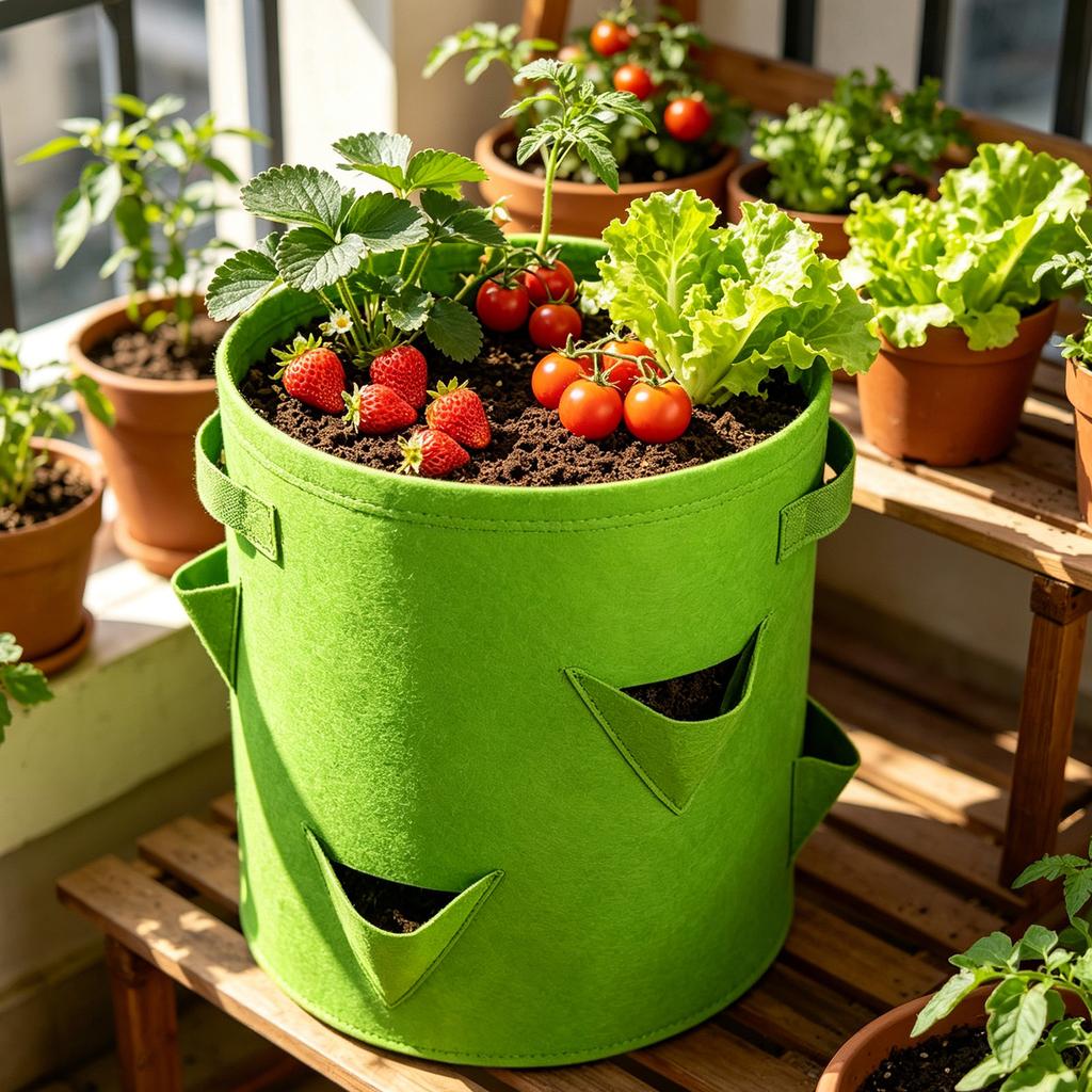 Filz Pflanzbeutel Runder Offener Topf Grow Bag mit Mehreren Taschen für Erdbeer Kartoffel Gemüse Blume Pflanzen Geeignet für Gartenarbeit im Freien und Innenbereich