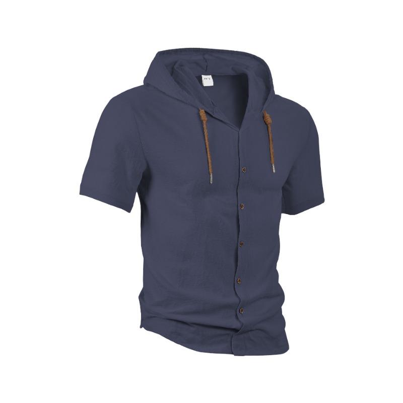 Men S Short Sleeve Hooded Open Front Shirt Loose Breathable Summer Casual