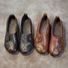 Johnature Damen-Schlupfschuhe aus echtem Leder im ethnischen Stil mit Retro-Druck, handgefertigte flache Schuhe mit weicher Sohle