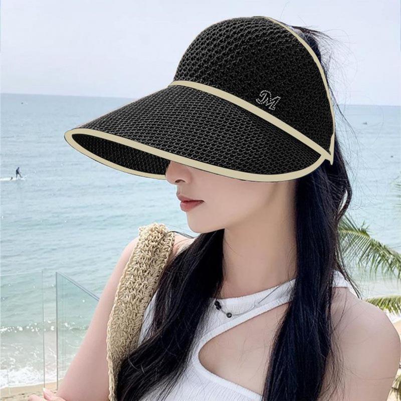 Summer Large Brim Ponytail-Friendly Straw Sun Hat with Face-Slimming Sun Protection