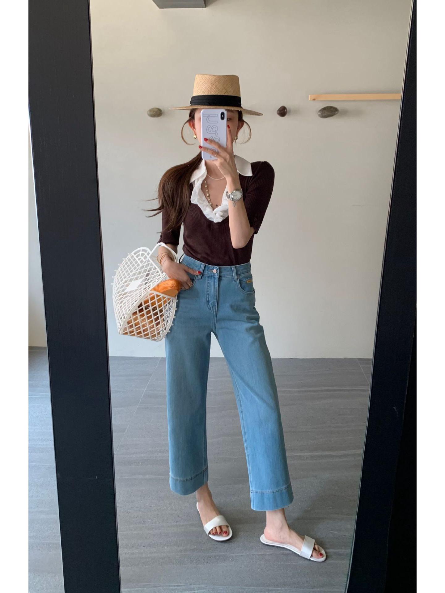 

Летние европейские быстросохнущие влагоотводящие солнцезащитные корейские джинсы прямого кроя 29 светло-синий