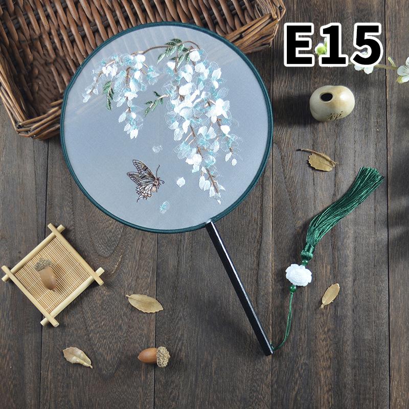 Doppelseitiger Vintage-Fächer chinesischer Stil Pfingstrose Su-Stickerei Runder Fächer Ornamente Tanzfächer Performance-Requisiten Heimdekoration