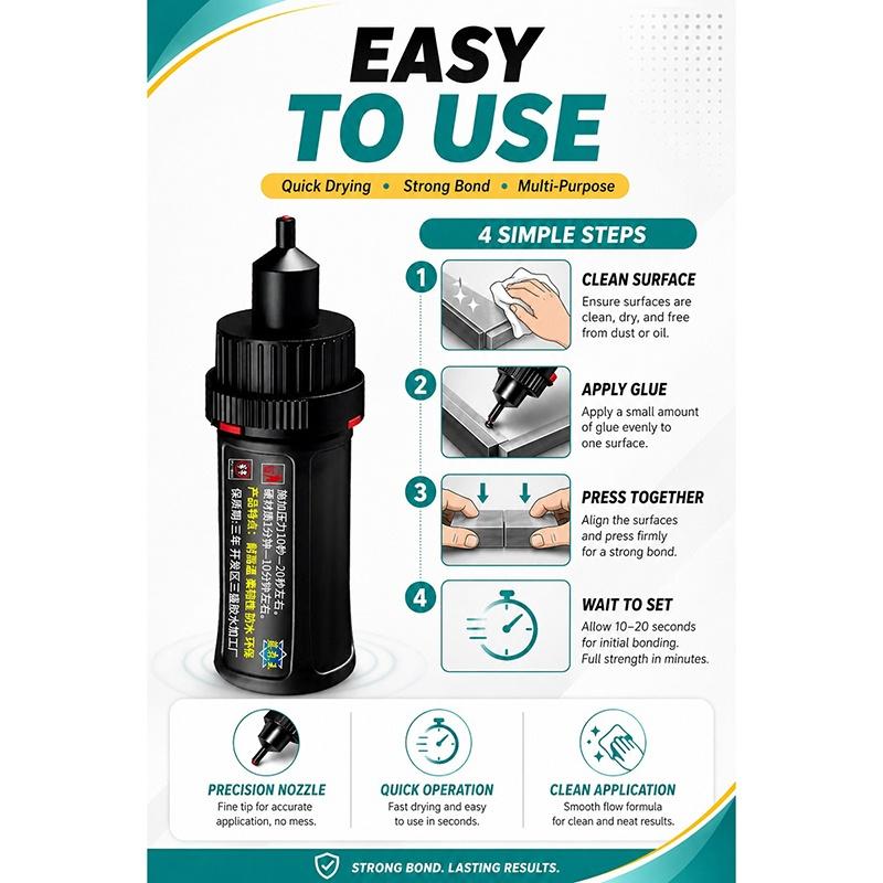 Super Strong Glue 10 Seconds Quick Drying Waterproof Heat Resistant For Home Diy Repair Metal Plastic Bonding
