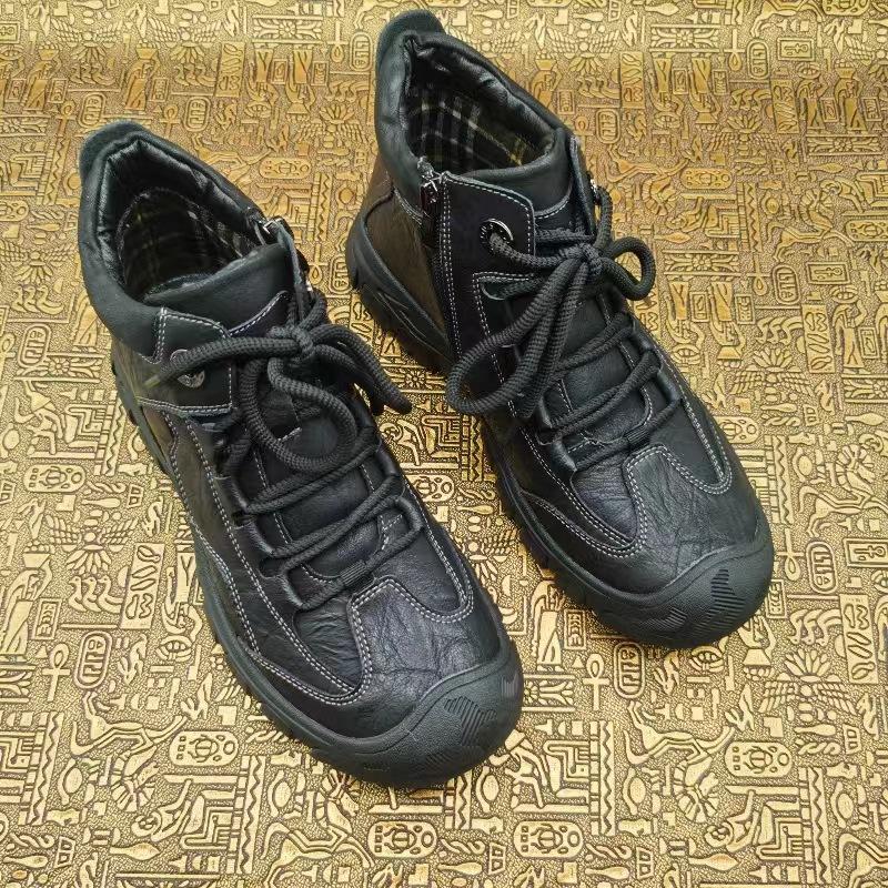 

Leather factory medium and high-top single shoes side zipper Martin boots autumn and winter men s shoes Korean board idle shoes men s shoes 44 чорний