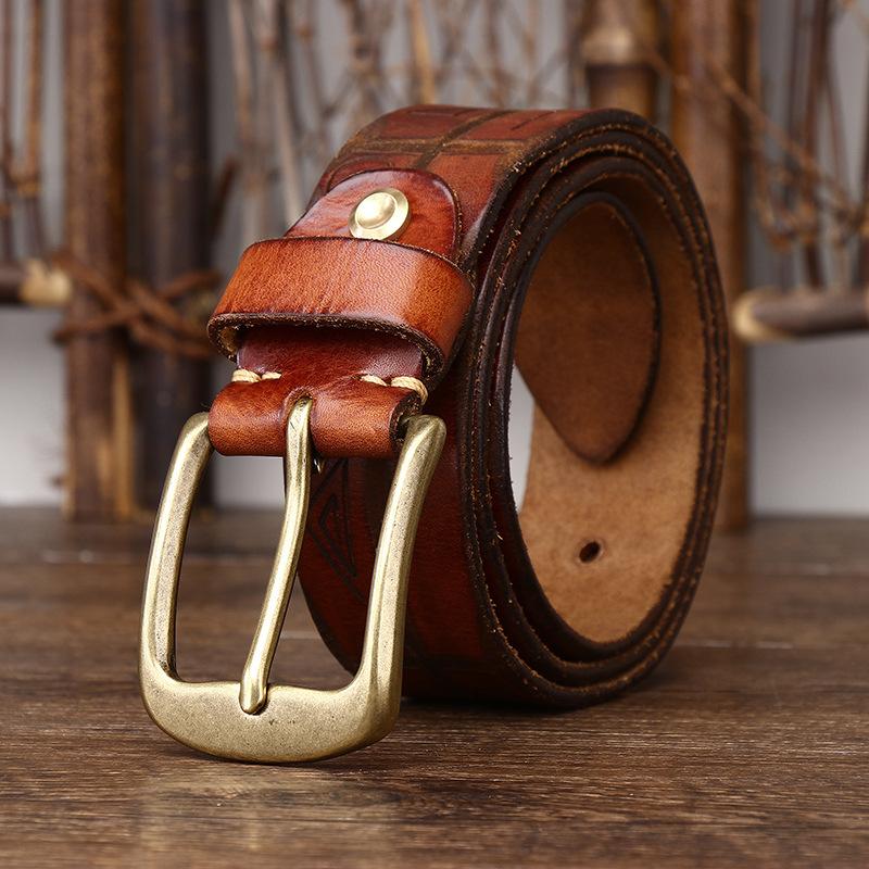 Belte Herre Håndlaget Retro Vegetabilsk Garvet Lær Ekte Kuskinn Lær Overflate Belte Herre Allsidig Personlighet Trend Buksebelte