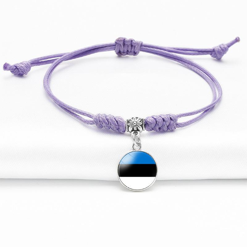 Purple Stylish Unisex Charm Bracelet With European Country Flags Length Adjustable