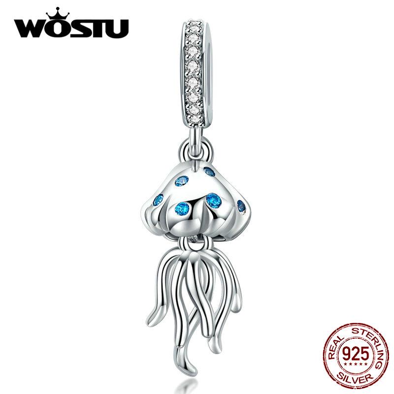 WOSTU 925 Sterling Silver Jellyfish Beads Charms Fit Original Bracelet & Necklace DIY