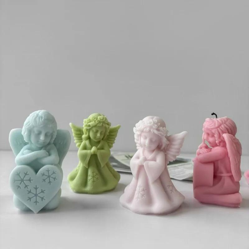 DIY Cute Angel Candle Silicone Mold 3D Prayer Angel Mold Plaster Crafts Resin Cement Soap Mold Christmas Gift Handmade Tools
