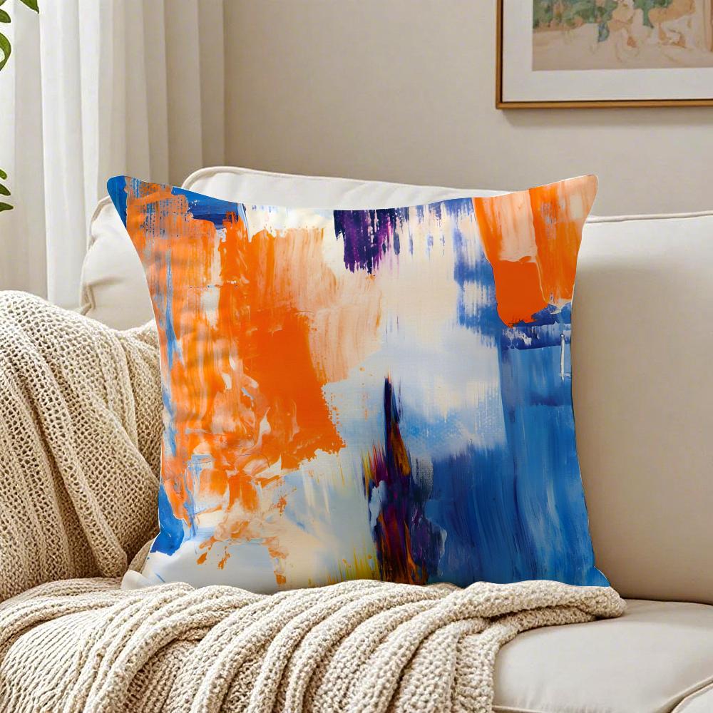 Modern Brushstroke Grunge Paint Pattern Pillow Case Double-Sided Plush Sofa Cushion Covers Organic Breathable Invisible Zipper