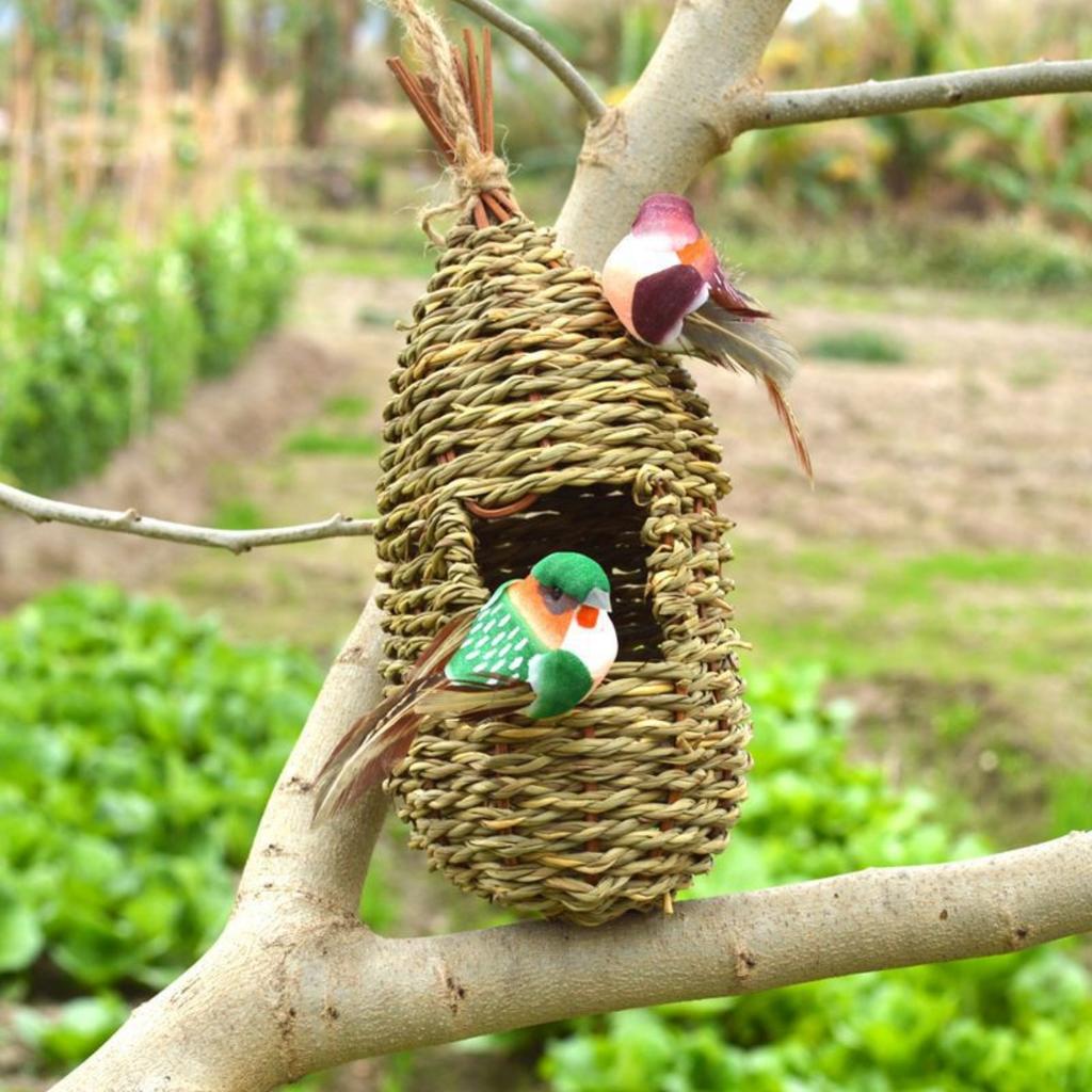 1Pc Hand-woven Water Drop Style Straw Bird Nest Breathable Warm Parrot Pigeon Breeding Box Pastoral Decorative Cage Pet Supplies