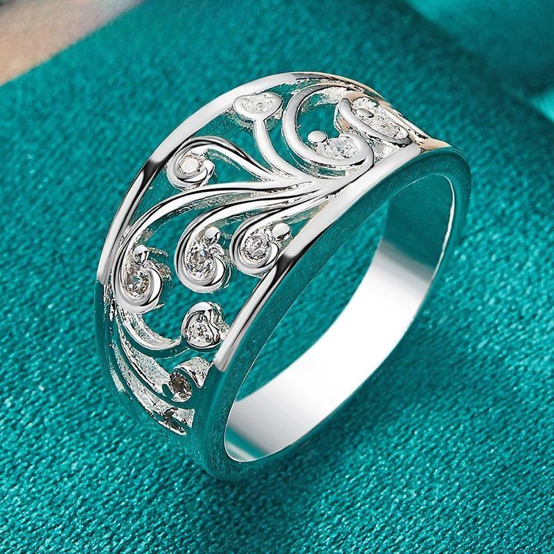 Ladies' Hollowed Out Zircon Ring, Engagement Ring Versatile Fashion Jewelry Holiday Gift