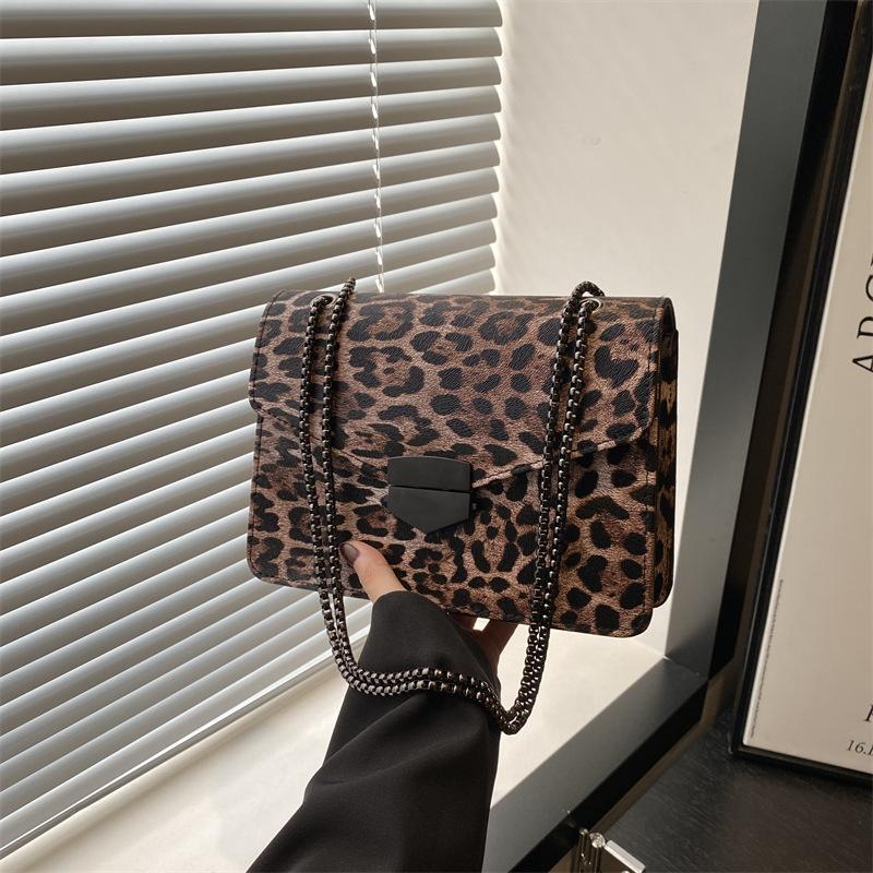 Small Square Handbag Tote Bag For Women Vintage Clutch Bag Leopard Pattern Crossbody Shoulder Bag Ladies Pu Leather Bag KTB