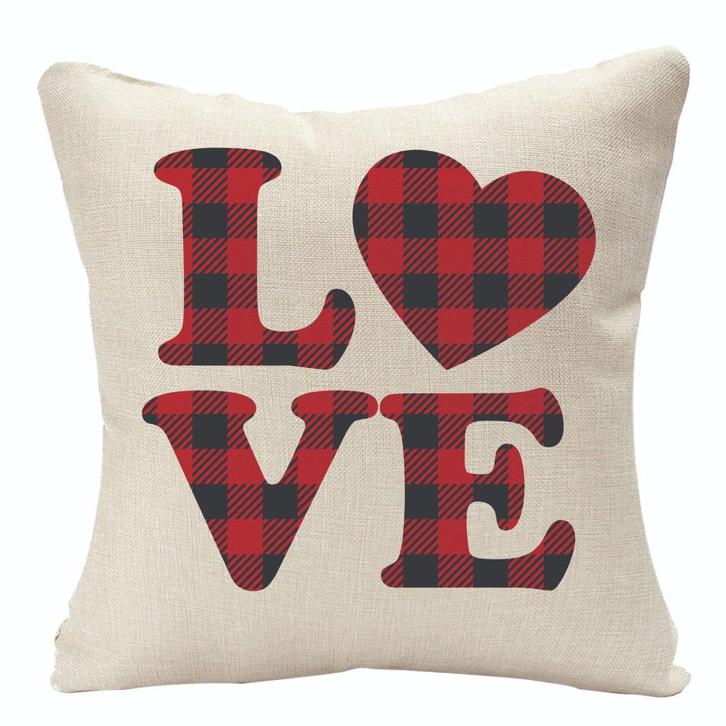 New Valentine's Day Linen Pillow Cover Red Plaid Love Home Festival Decoration Pillow Cover