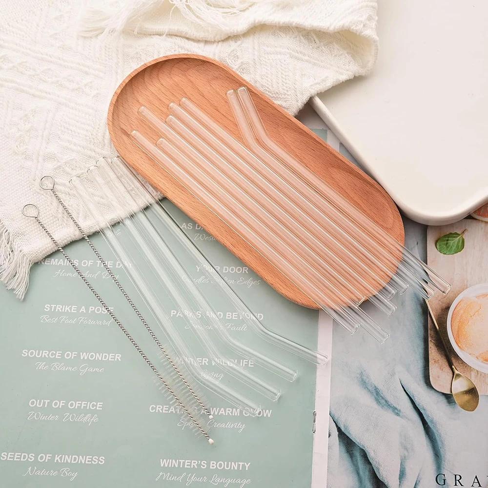 15Pcs Reusable Glass Drinking Straw Set with Brush High Borosilicate Glass Straws for Smoothies Cocktails Party Bar Accessories