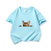 Kids Cotton T Shirt Peeking Bengal Cat Print Crew Neck Short Sleeve Tee Casual Breathable Boys Girls Summer Tops