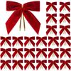 Christmas Bowknot Velvet Bows Gift Wrapping Decor Xmas Tree Hanging Ornaments Holiday Crafts Home Party Decorations 24pcs