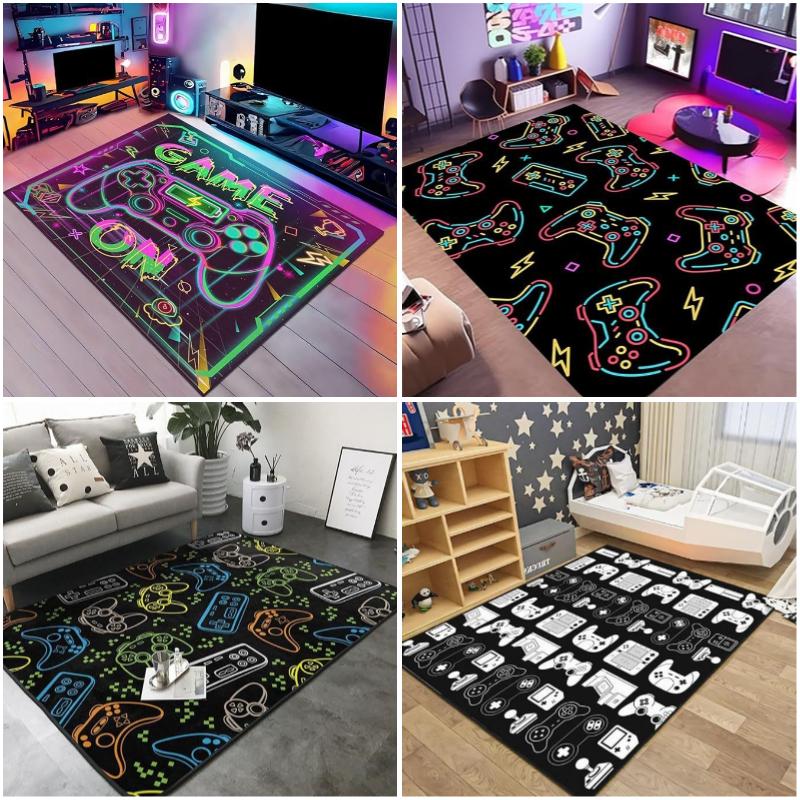 Video game controller printing Flannel Area Rug Soft esports Room Carpet Floor Mat Sofa Bedroom Home easy clean Decor Beautiful
